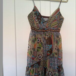 Vintage Breakin Loose Dress Womens Sz 9/10 Aqua Brown Stripe Asymmetric Hem Y2K